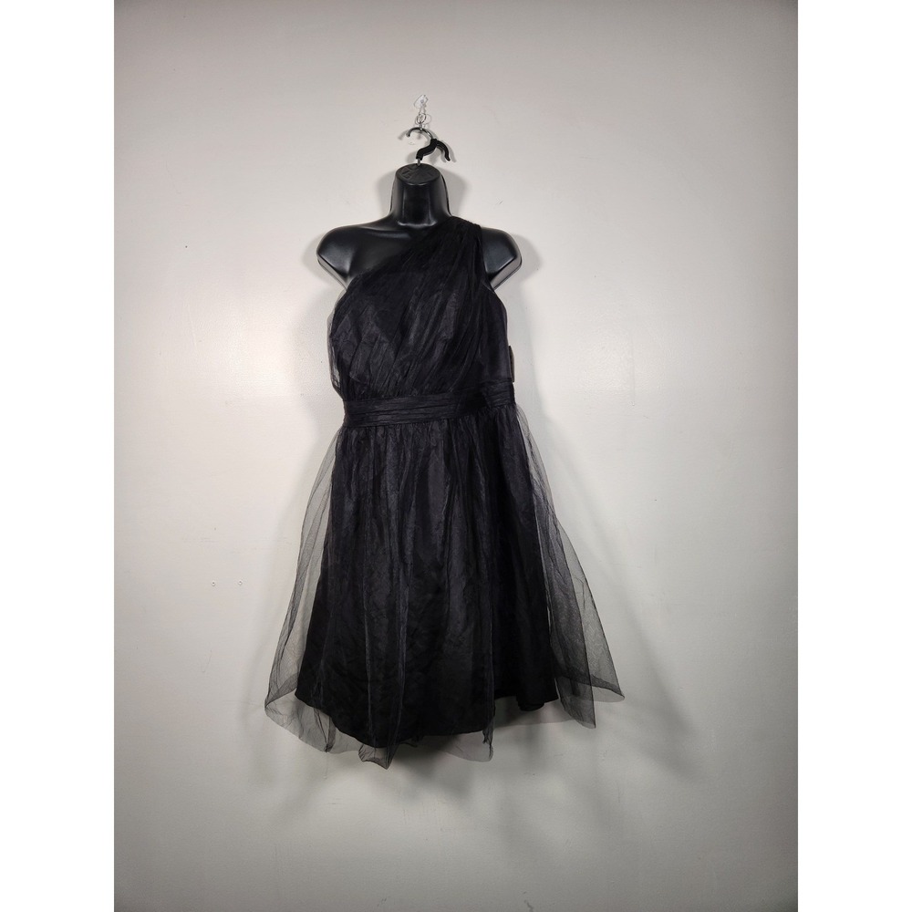 DAVID'S BRIDAL One Shoulder Tulle Dress Women 18 Black F15208 Cocktail Wedding